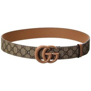 Gucci Gg Marmont Wide Gg Supreme Canvas & Leather Belt Women's Beige 120